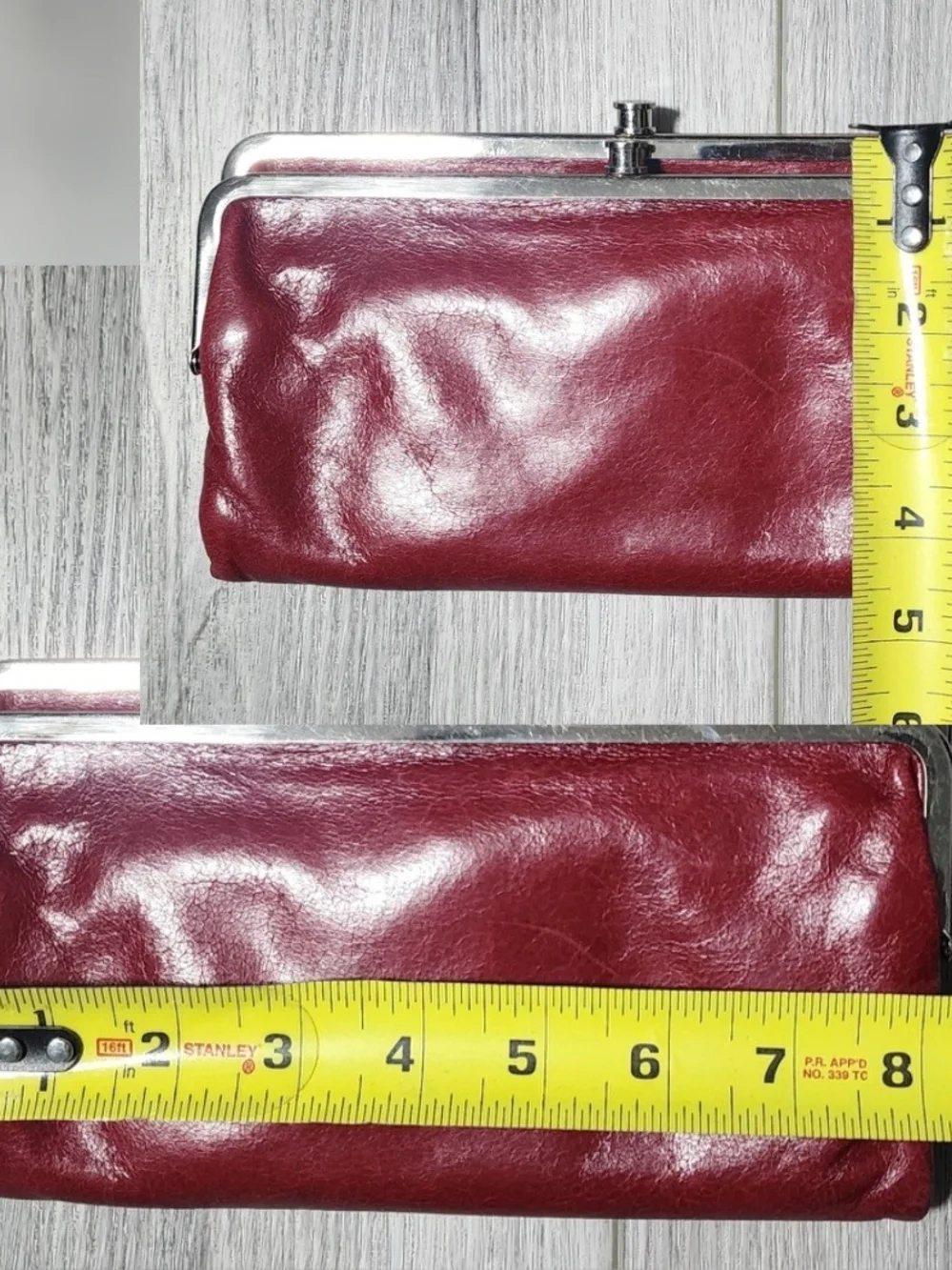 HOBO Lauren Burgundy Red Leather Clutch Wallet W/ Vintage Kisslock Frame